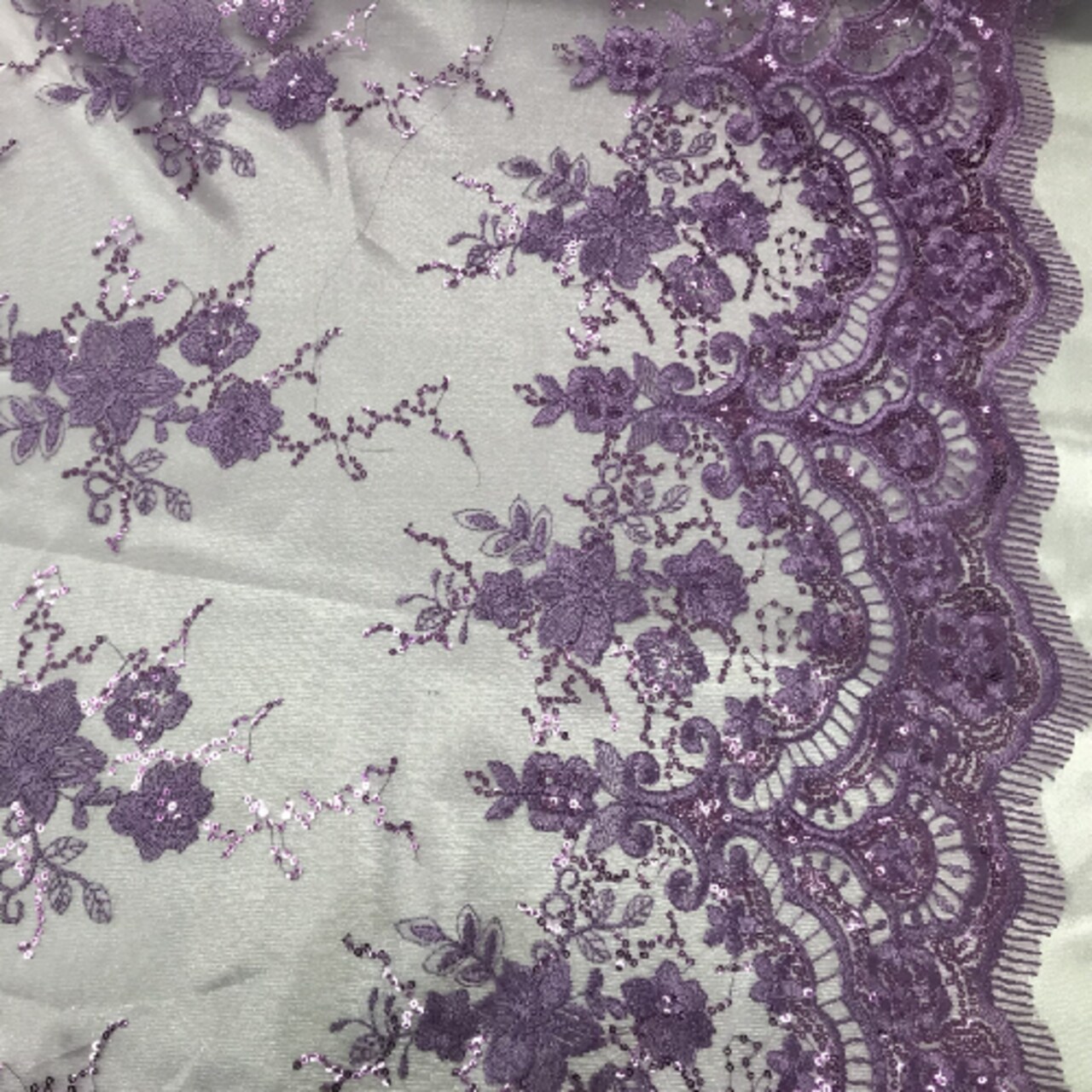 1 Yard Lilac Sequin Lace Fabric 51" Wide Embroidered Mesh for Dresses & Evening Gowns